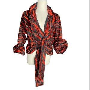 Samuel Dong XL Black Red Textured Crinkle Tie-Front Jacket
Bolero Statement